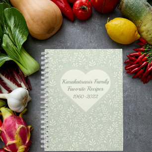 Personalised Green Cream Boho Keepsake Recipe Book