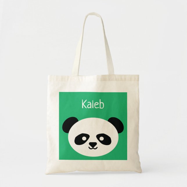 Personalised Green Cute Panda Bear Animal Kawaii Tote Bag (Front)