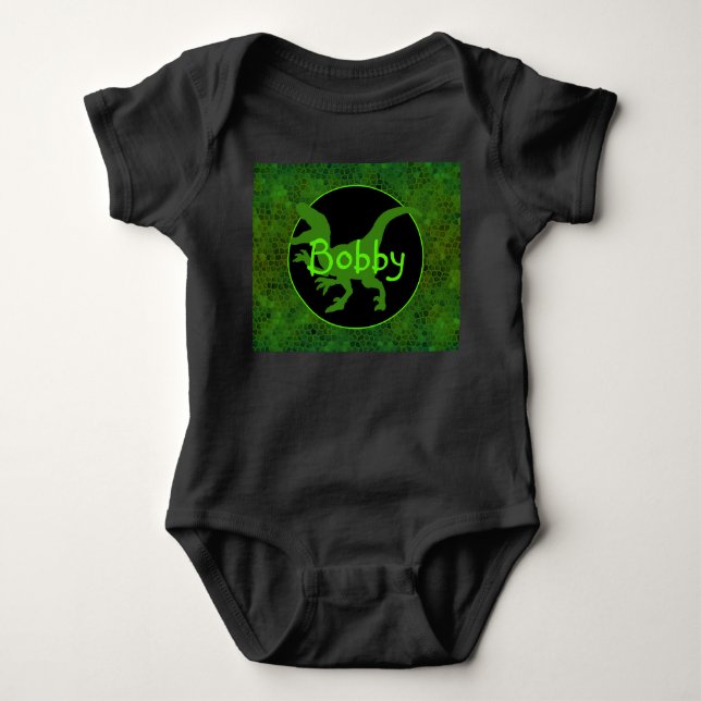Personalised Green Dinosaur Hide  Baby Bodysuit (Front)