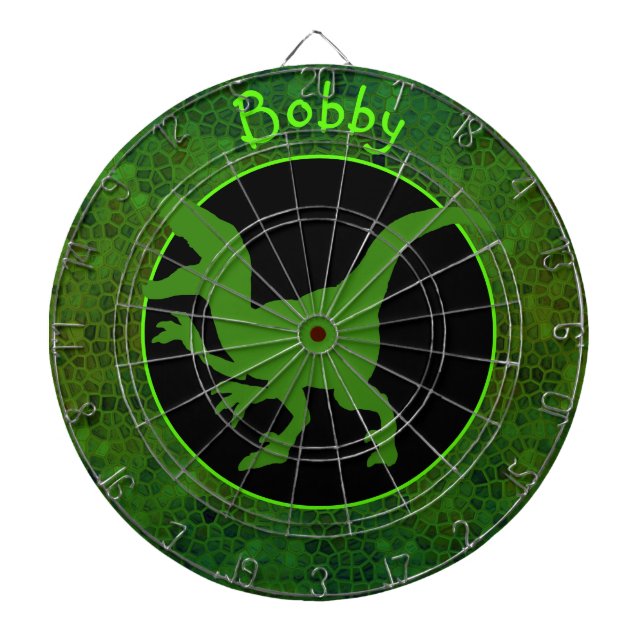 Personalised Green Dinosaur Hide Dartboard (Front)