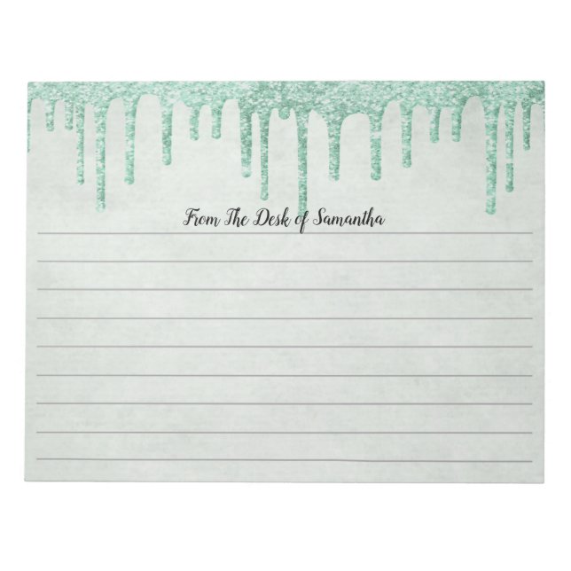 Personalised Green Dripping Glitter Girly Trendy Notepad (Front)