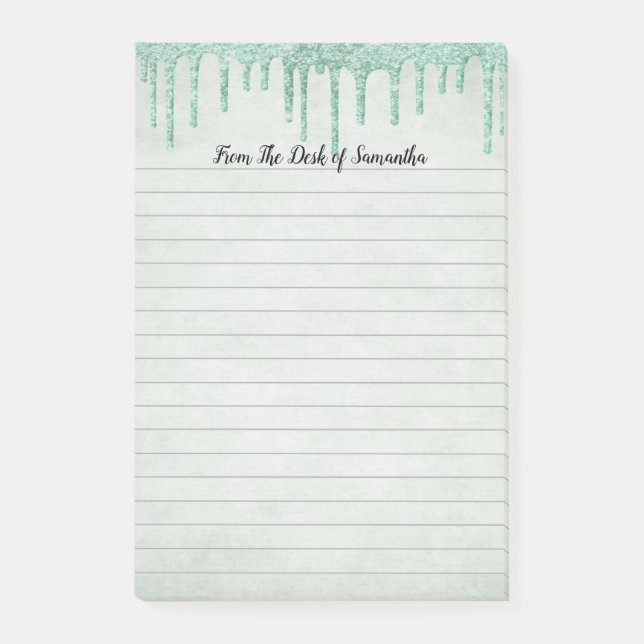 Personalised Green Dripping Glitter  Post-it Notes (Front)