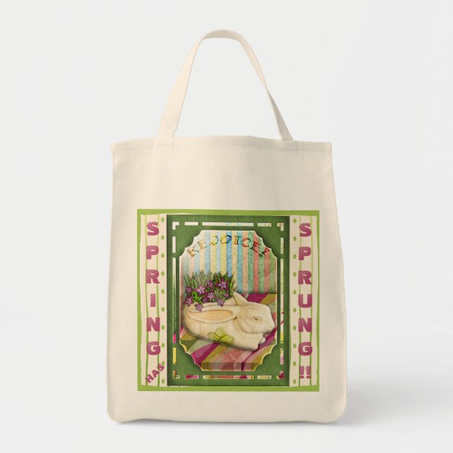 Personalised Green Easter Bunny Planter Tote Bag (Front)