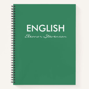 Personalised Green English Class School Notebook