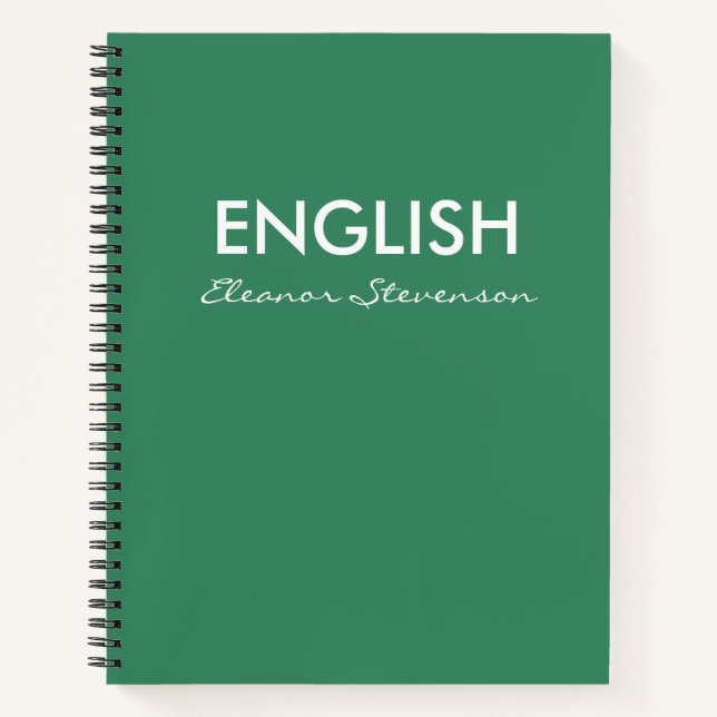 Personalised Green English Class School Notebook (Front)