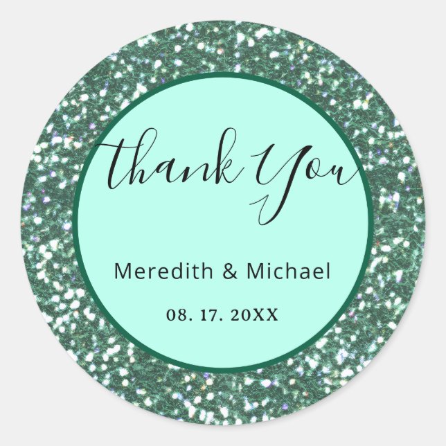 Personalised Green Faux Glitter Classic Round Classic Round Sticker (Front)