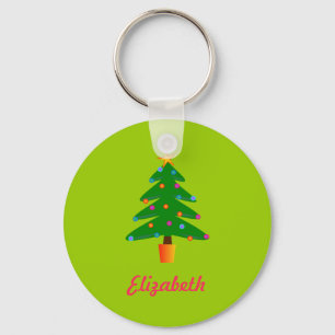 Personalised Green Festive Christmas Tree Key Ring