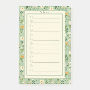 Personalised Green Floral Botanical To Do List. Post-it Notes