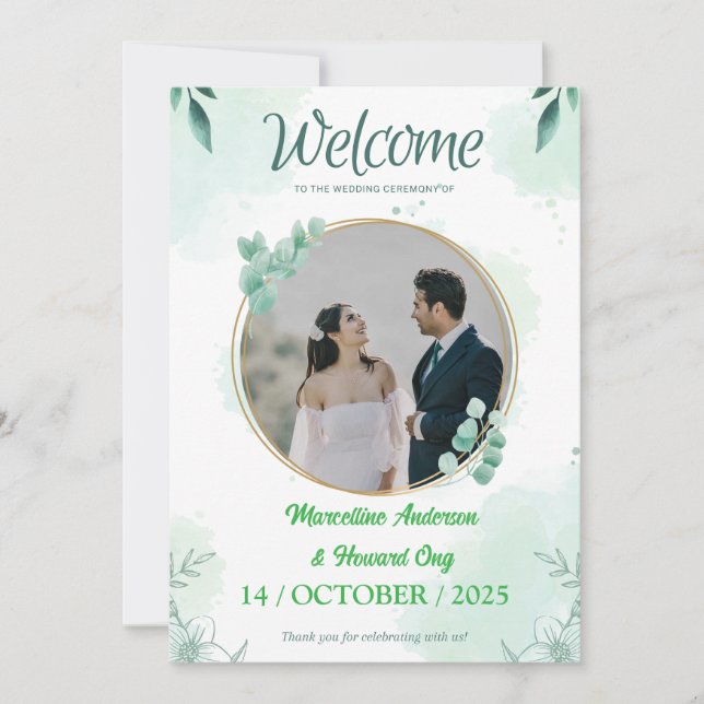 Personalised Green floral eucalyptus wedding  Invitation (Front)