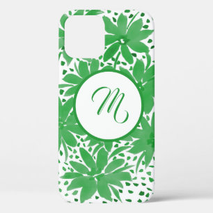 Personalised Green Floral Monogram Design iPhone 12 Case