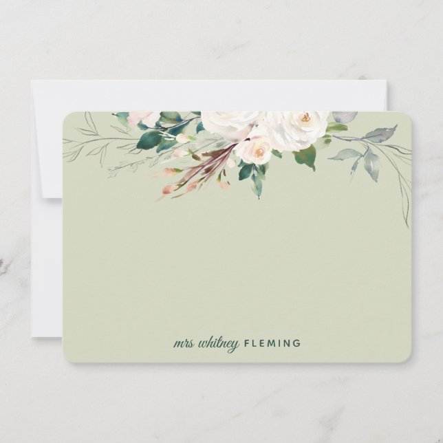 Personalised Green Floral Watercolor Greenery Mrs Card (Front)