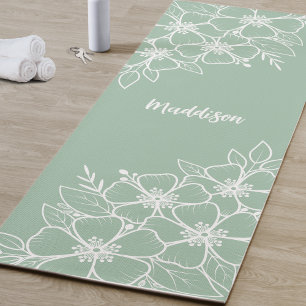 Personalised Green Flower Yoga Mat