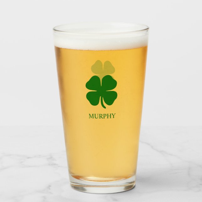 Personalised Green Four Leaf Clover  Glass (Front Filled)
