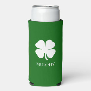 Personalised Green Four Leaf Clover Irish Seltzer Can Cooler
