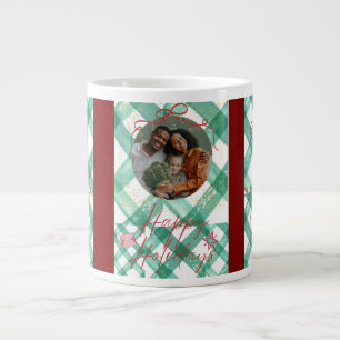 Personalised green gingham christmas  large coffee mug
