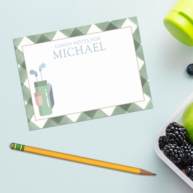 Personalised Green Gingham Golf Kids Lunch Box  Post-it Notes (Creator Uploaded)