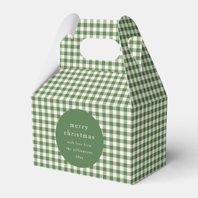 Personalised Green Gingham Plaid Name Christmas Favour Box (Front Side)