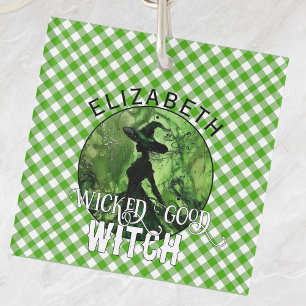 Personalised Green Gingham Wicked Good Witch  Key Ring