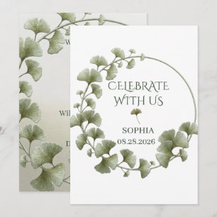Personalised Green Ginkgo Botanical Wedding Invitation
