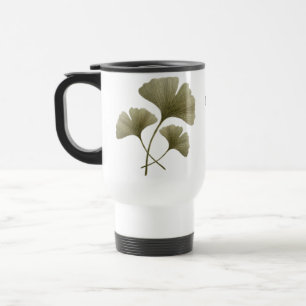 Personalised Green Ginkgo Leaf Flower Botanical Travel Mug
