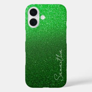 Personalised Green Glitter iPhone 16 Case