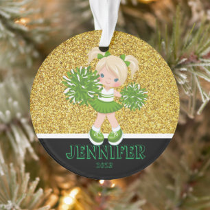 Personalised Green & Gold Cheerleading Ornament 