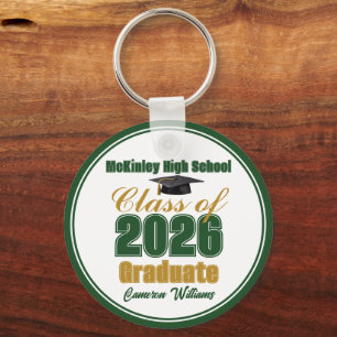 Personalised Green Gold Class of 2026 Graduation Key Ring