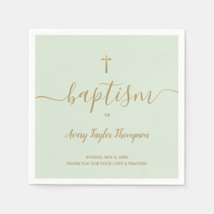 Personalised Green Gold Cross baptism elegant Napkin