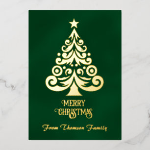 Personalised Green Gold Foil Christmas Tree Card