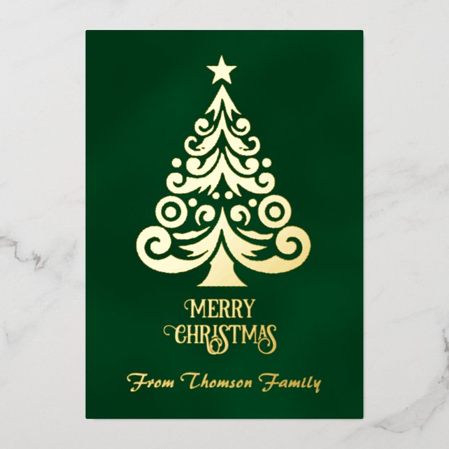 Personalised Green Gold Foil Christmas Tree Card (Front)