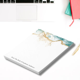 Personalised Green Gold Glitter Alcohol Ink Wash Notepad