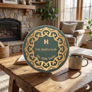 Personalised Green & Gold Mandala "The Smith Hub", Coaster