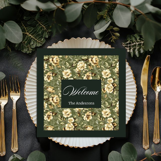 Personalised Green Gold Napkins Modern Elegant (Personalized Green Gold Napkins Modern Elegant)