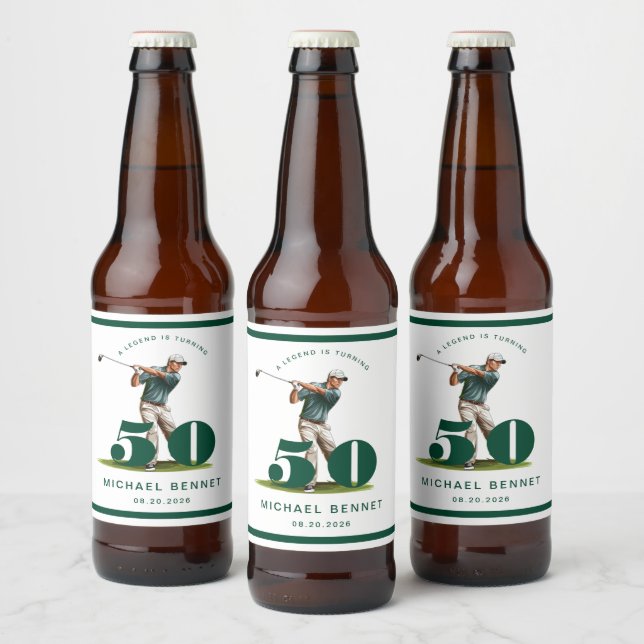 Personalised Green Golf 50th Birthday Beer Bottle Label (Bottles)