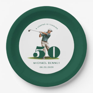Personalised Green Golf 50th Birthday Paper Plate