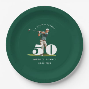 Personalised Green Golf 50th Birthday Paper Plate