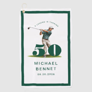 Personalised Green Golf 50th Birthday Towel