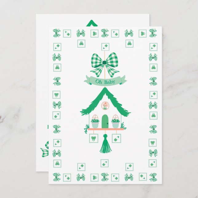 Personalised Green House Oh Baby Shower Invitation (Front/Back)