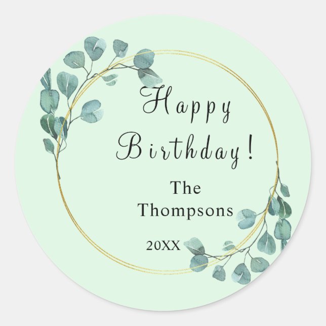 Personalised Green Ivy Florals Classic Round Sticker (Front)