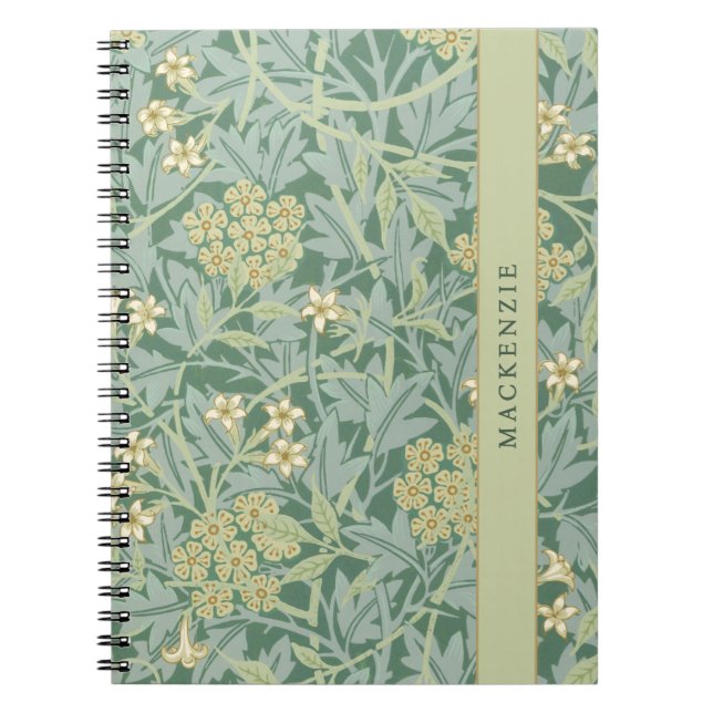 Personalised Green Jasmine Floral Pattern Notebook (Front)