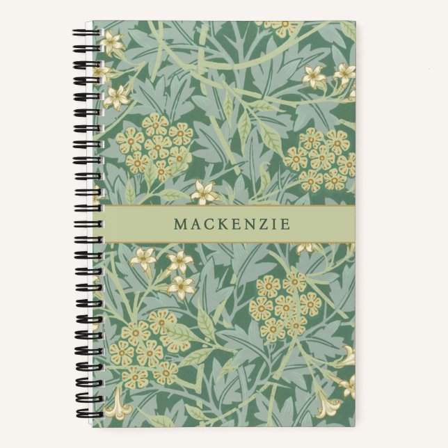 Personalised Green Jasmine Floral Pattern Notebook (Front)