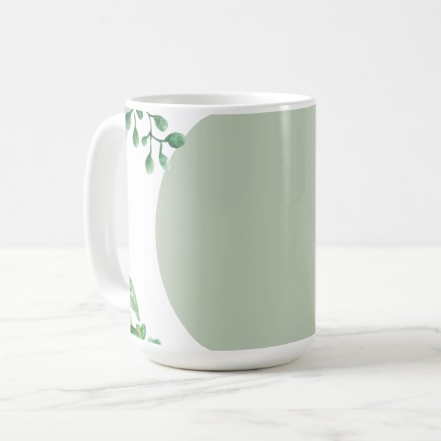 Personalised Green Leaf Florals 1-image Coffee Mug (Front Left)