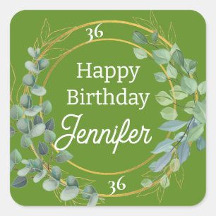 Personalised Green Leaves Party Paper Sticker