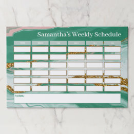 Personalised Green Marble Weekly School Schedule 