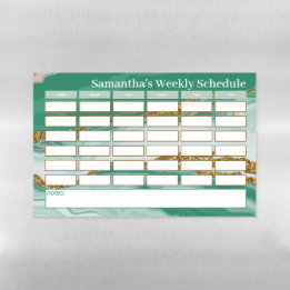 Personalised Green Marble Weekly School Schedule Magnetic Dry Erase Sheet