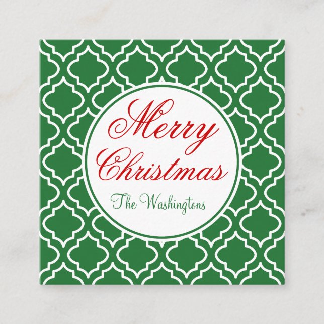 Personalised Green Merry Christmas Gift Tag Cards (Front)