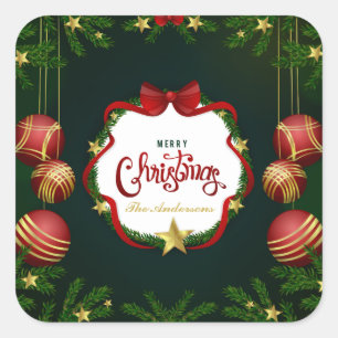 Personalised Green Merry Christmas   Sticker Seal