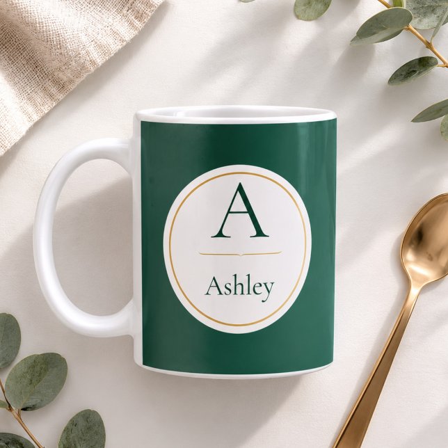 Personalised Green Monogram Name Elegant  Coffee Mug (Creator Uploaded)