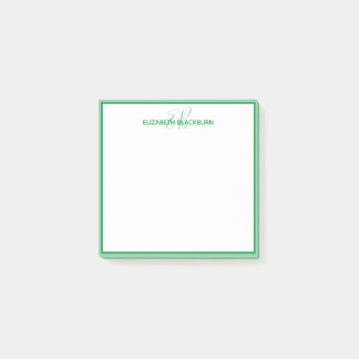 Personalised Green Monogram Name Minimalist Trendy Post-it Notes