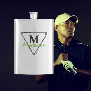 Personalised Green Monogram/Name Unique Golf Clubs Hip Flask